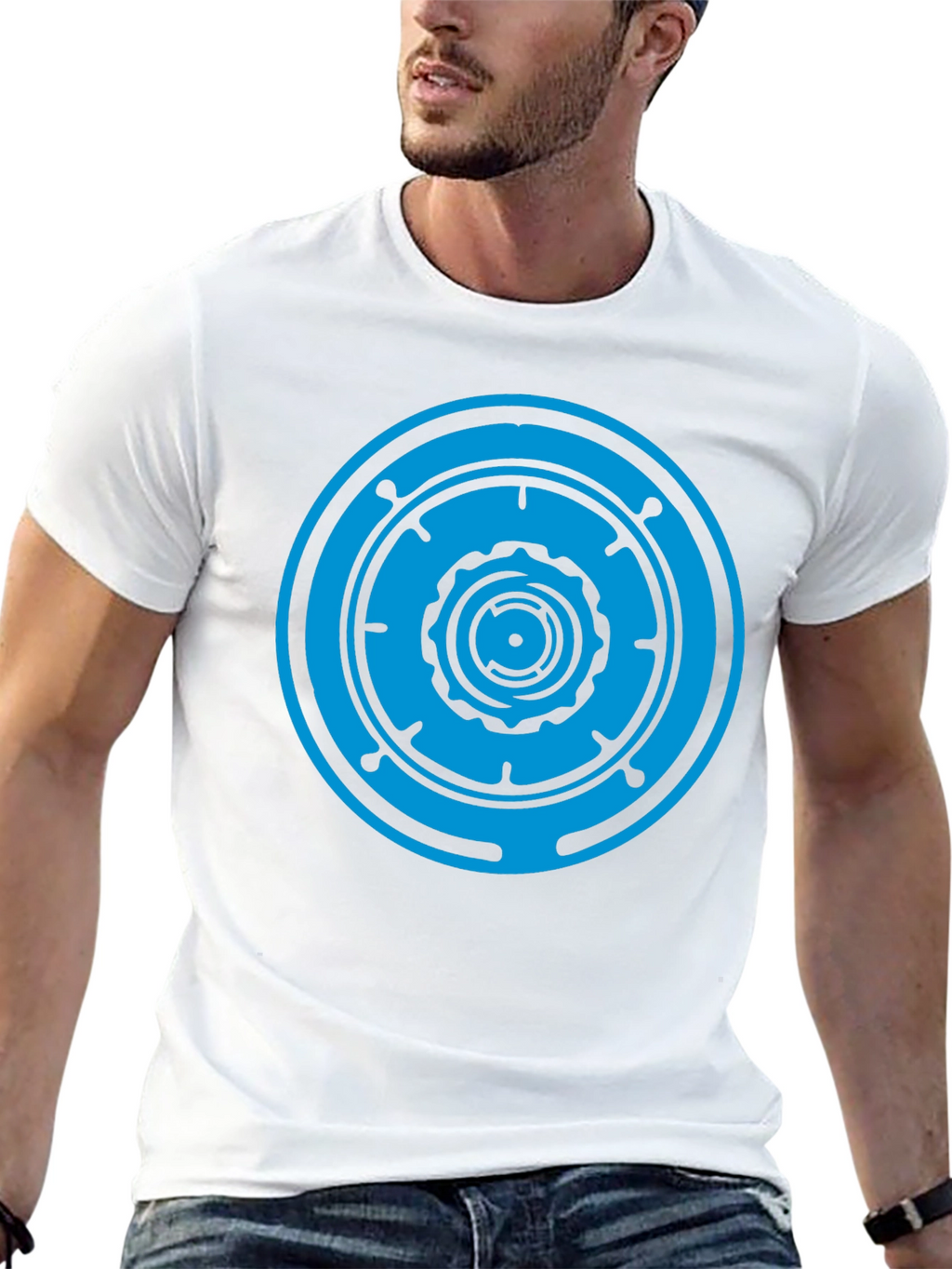 Black T-Shirt with Blue Geometric Circle Design