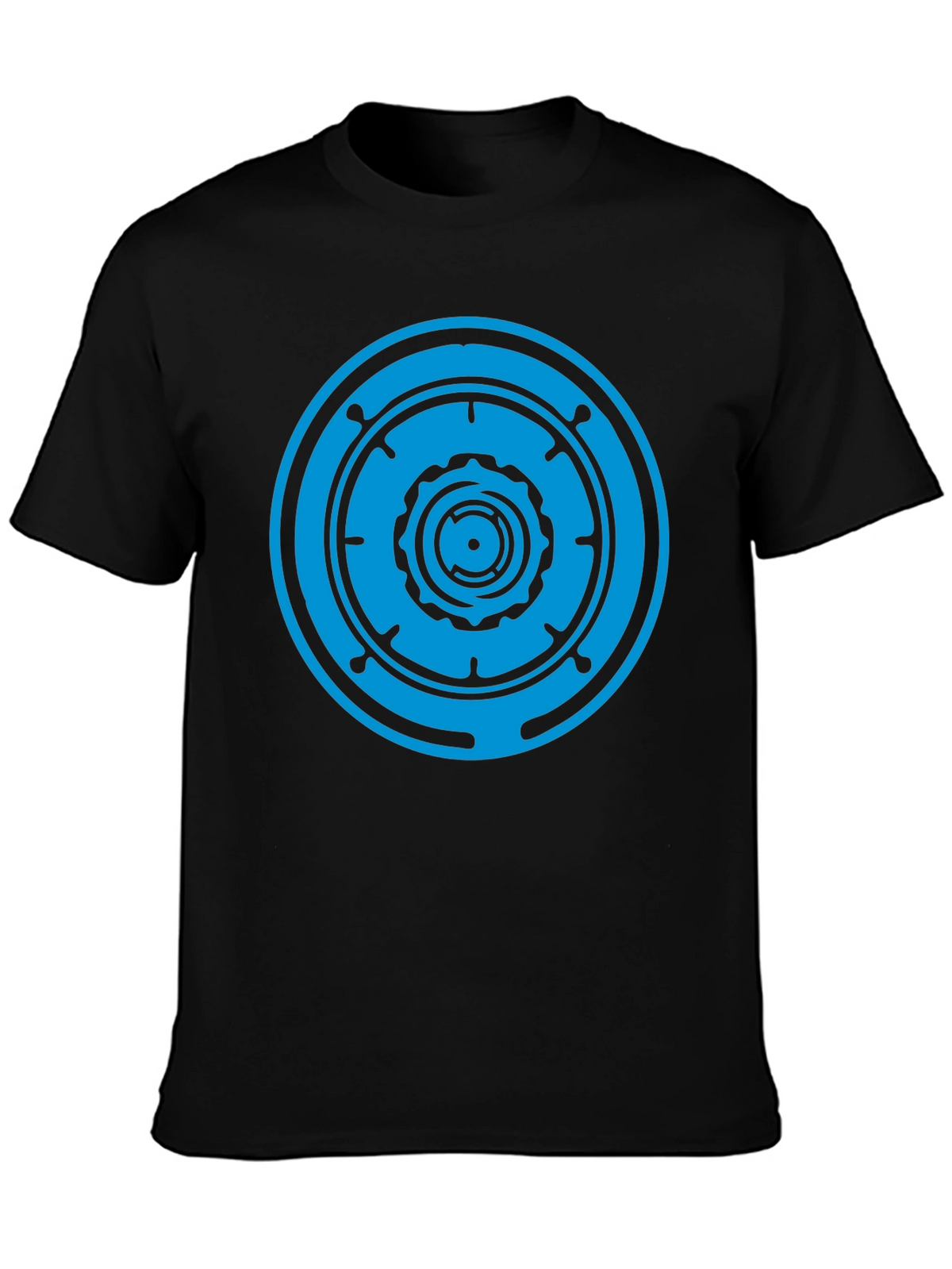 Black T-Shirt with Blue Geometric Circle Design