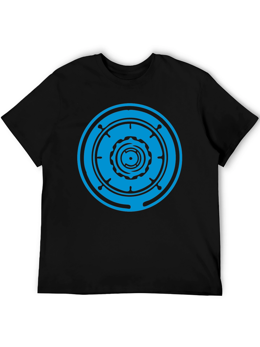 Black T-Shirt with Blue Geometric Circle Design