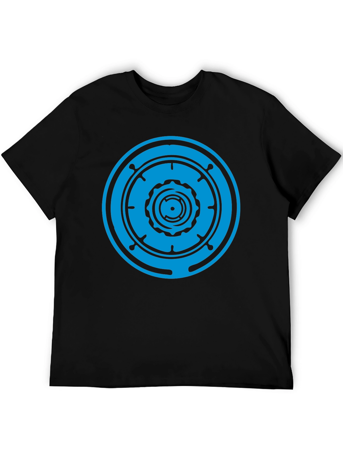 Black T-Shirt with Blue Geometric Circle Design