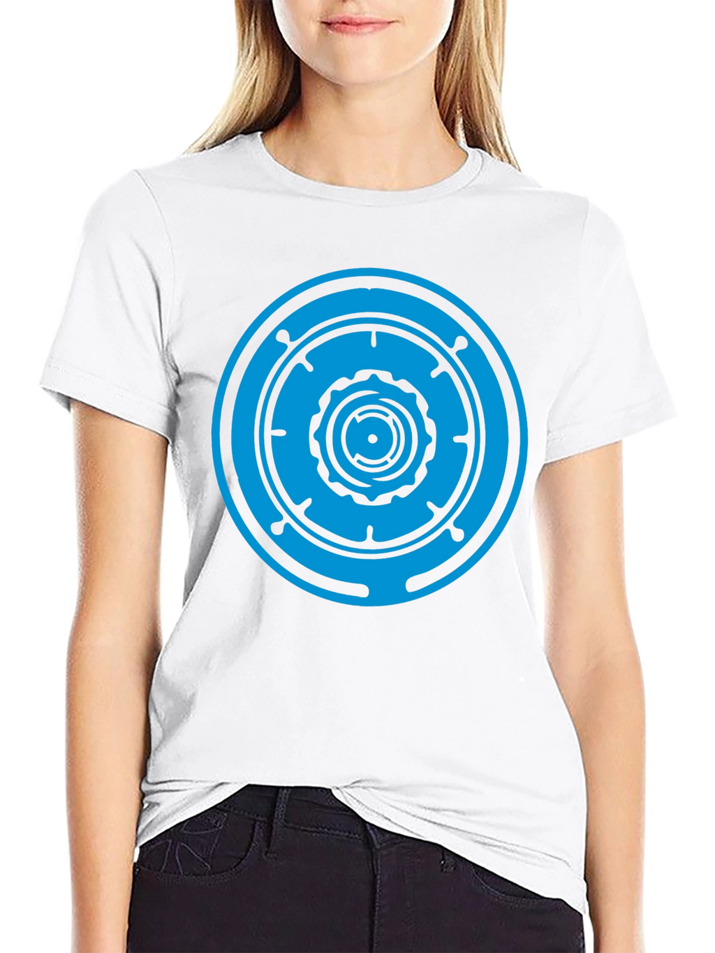 Black T-Shirt with Blue Geometric Circle Design