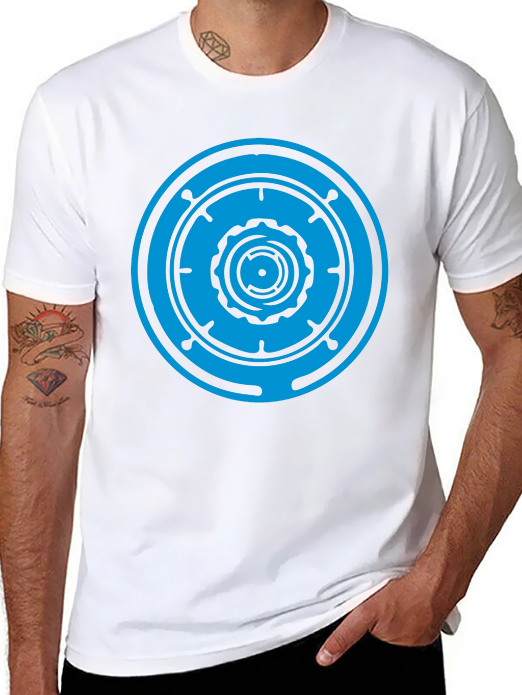 Black T-Shirt with Blue Geometric Circle Design