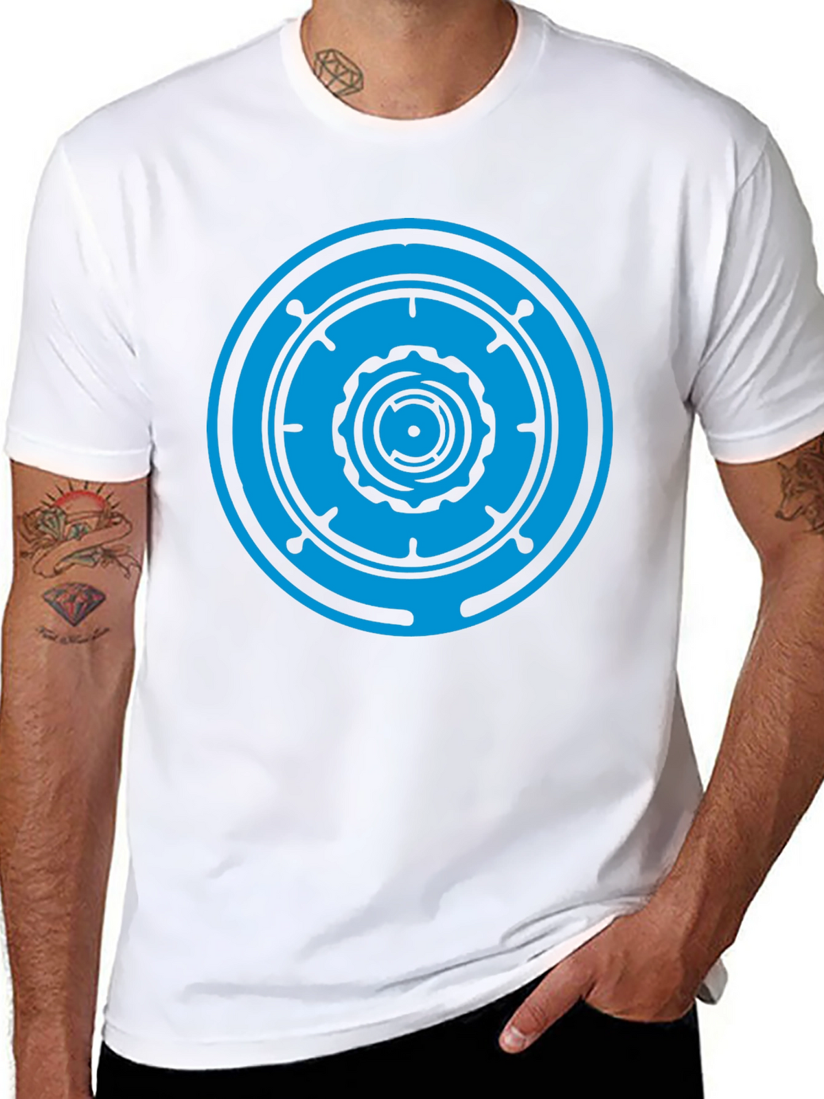 Black T-Shirt with Blue Geometric Circle Design
