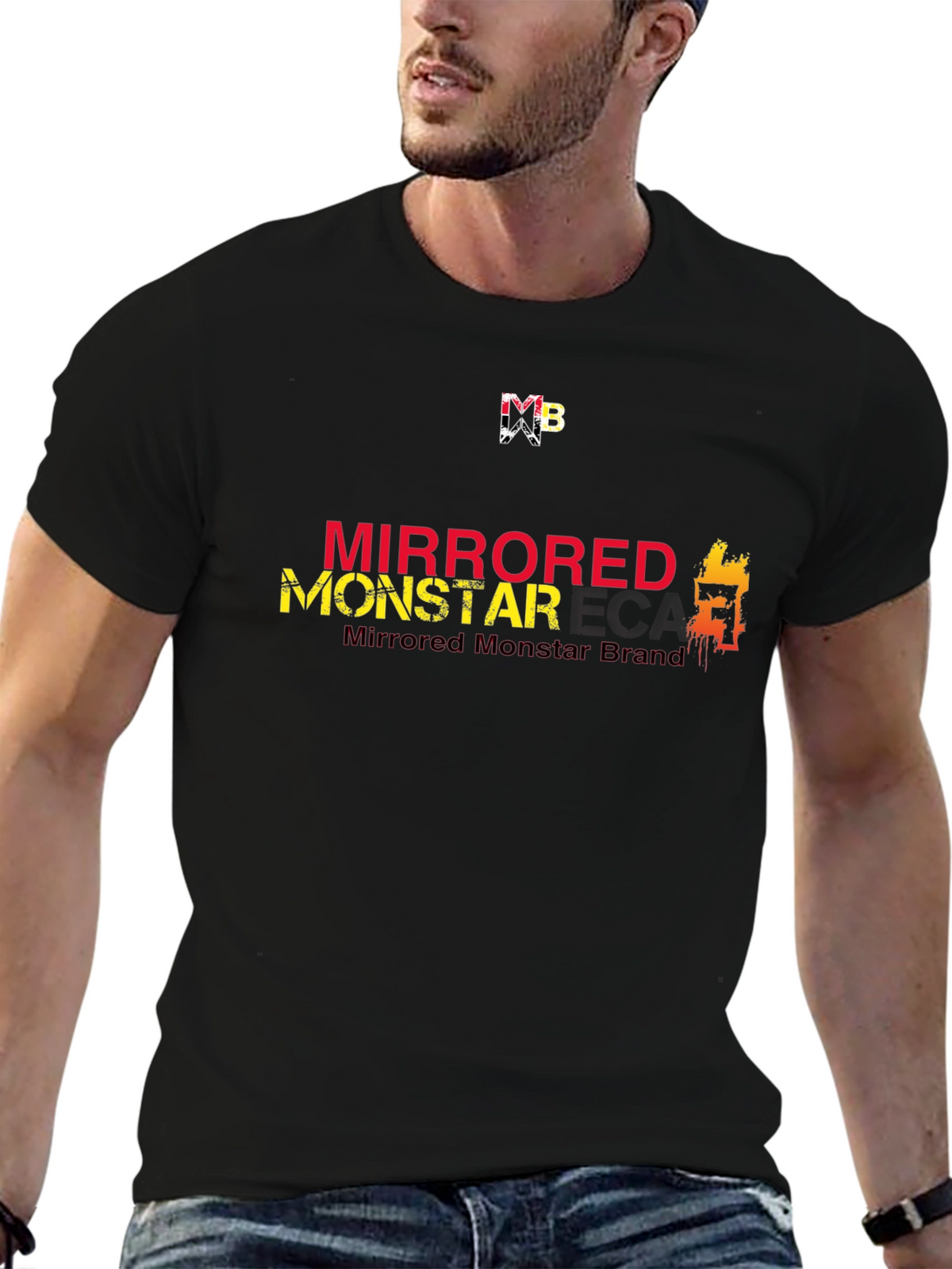 Mirrored Monstar Graphic Tee - Stylish Black T-Shirt