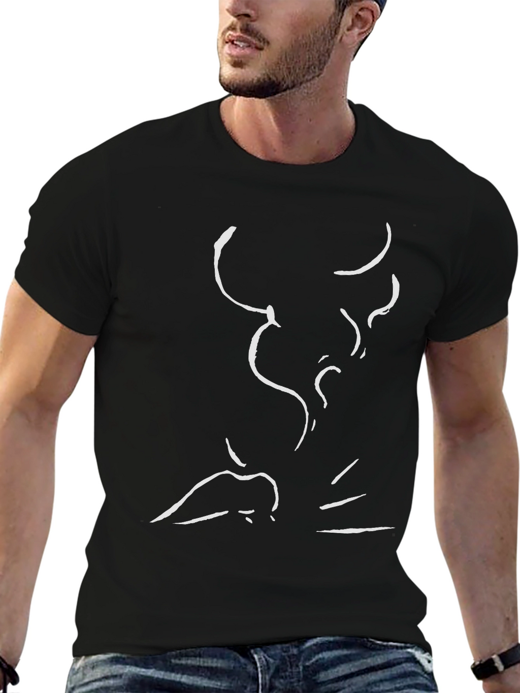 Abstract Bull Graphic Black Cotton T-Shirt