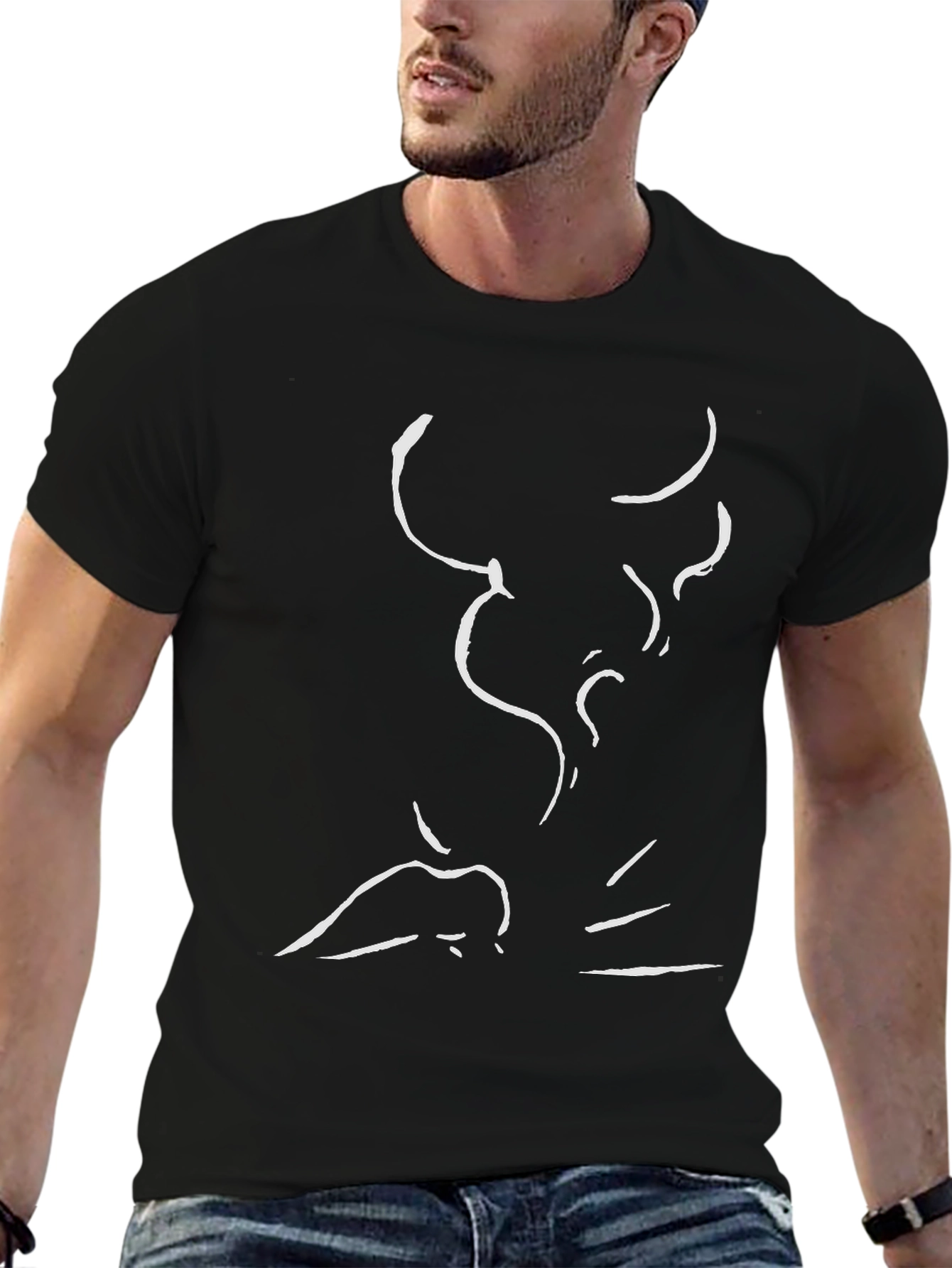 Abstract Bull Graphic Black Cotton T-Shirt