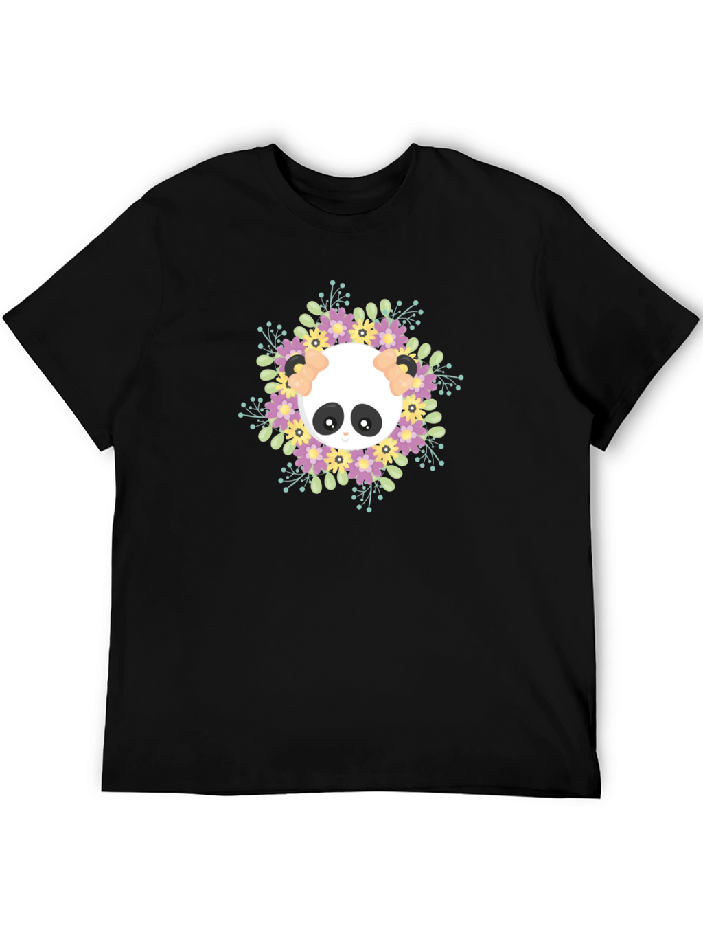 Panda Floral Wreath Graphic T-Shirt