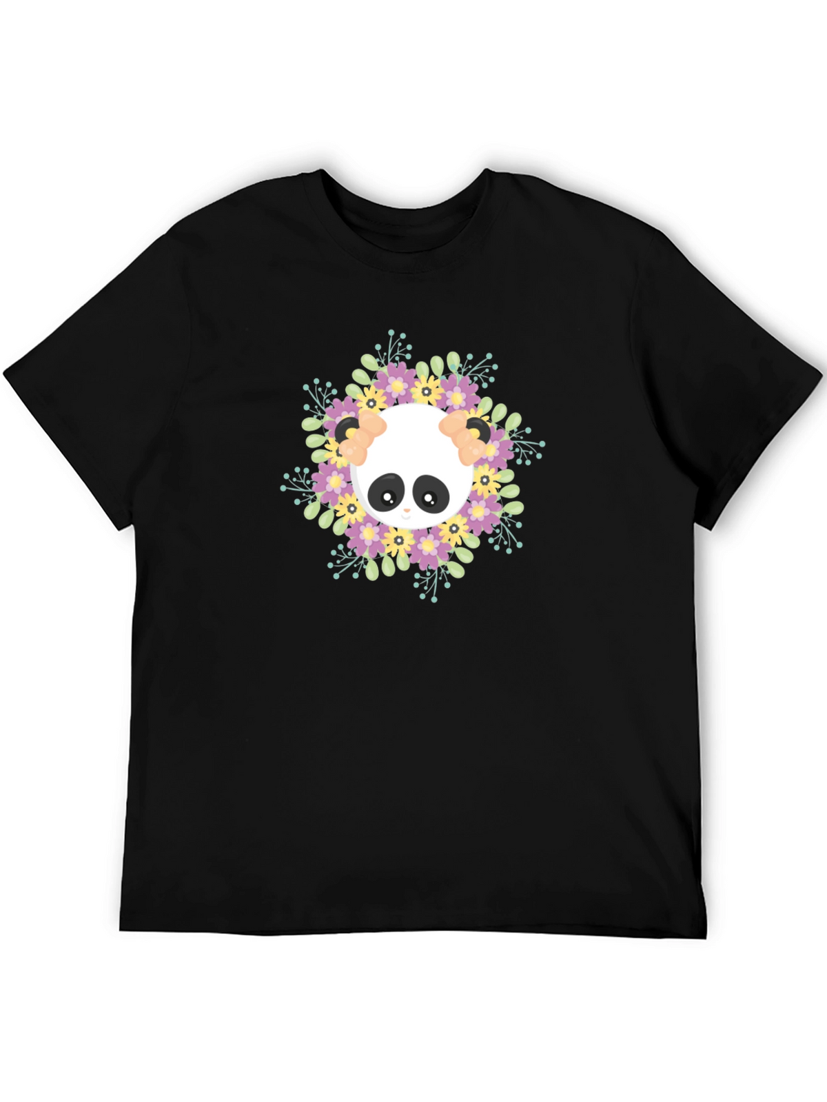 Panda Floral Wreath Graphic T-Shirt