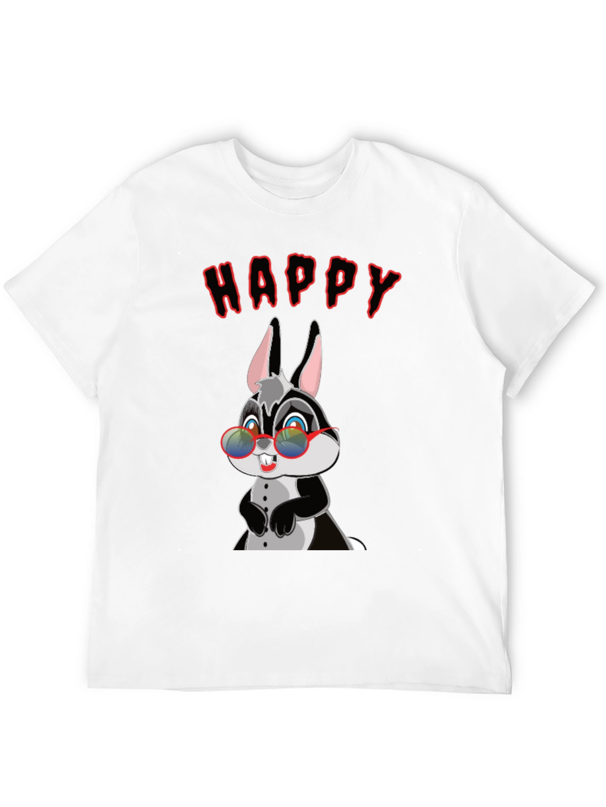 Happy Rabbit Graphic Tee - Fun Black T-Shirt