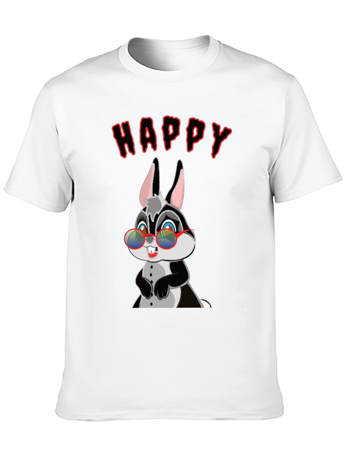 Happy Rabbit Graphic Tee - Fun Black T-Shirt