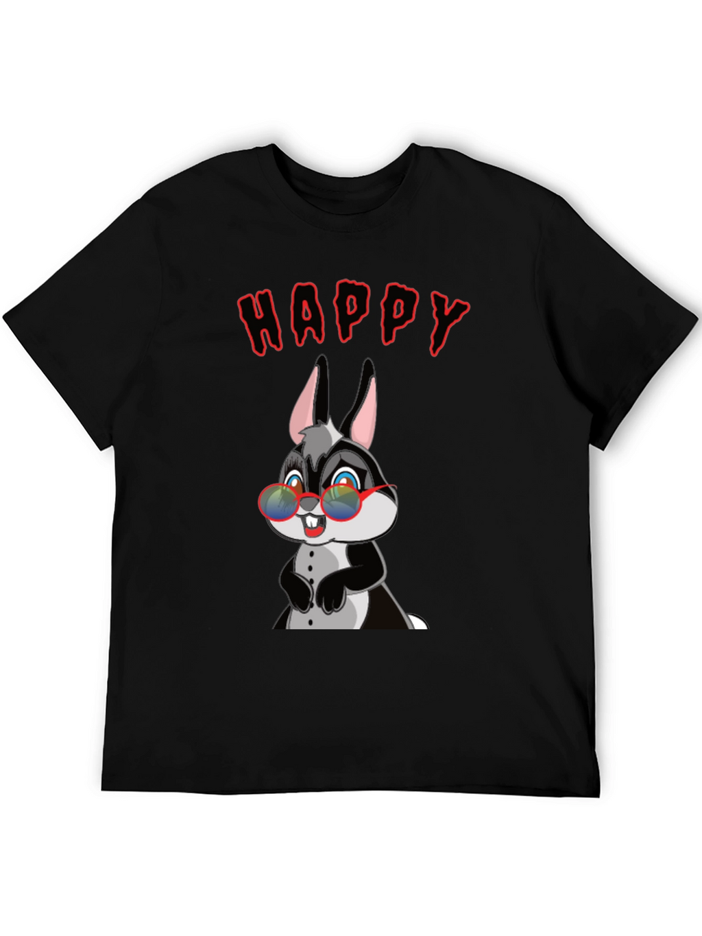 Happy Rabbit Graphic Tee - Fun Black T-Shirt