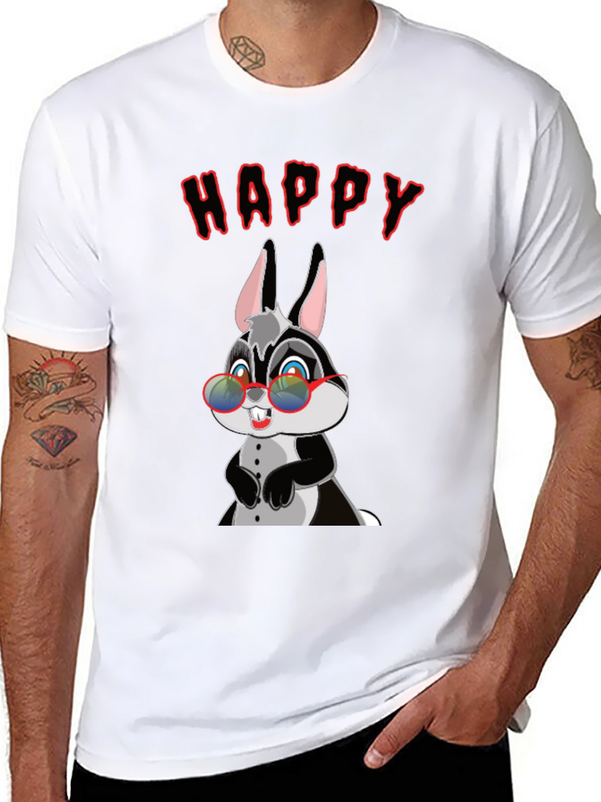 Happy Rabbit Graphic Tee - Fun Black T-Shirt