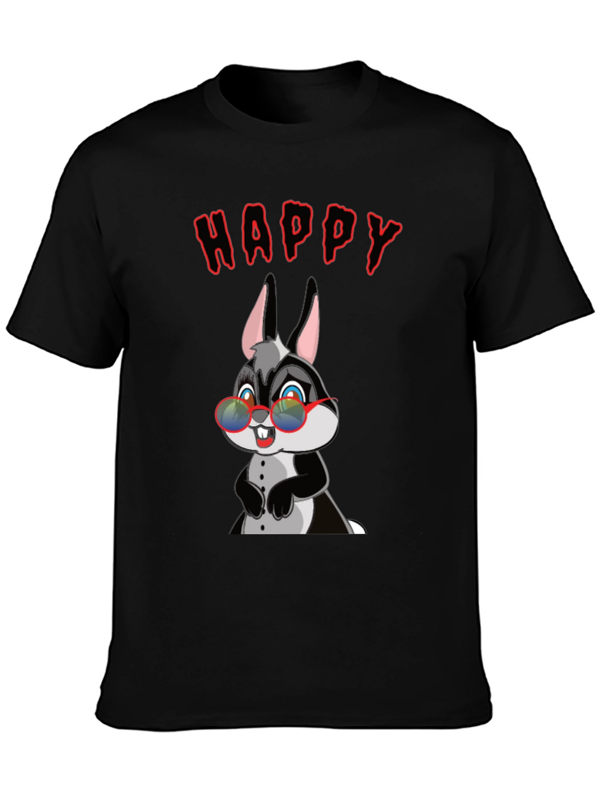 Happy Rabbit Graphic Tee - Fun Black T-Shirt