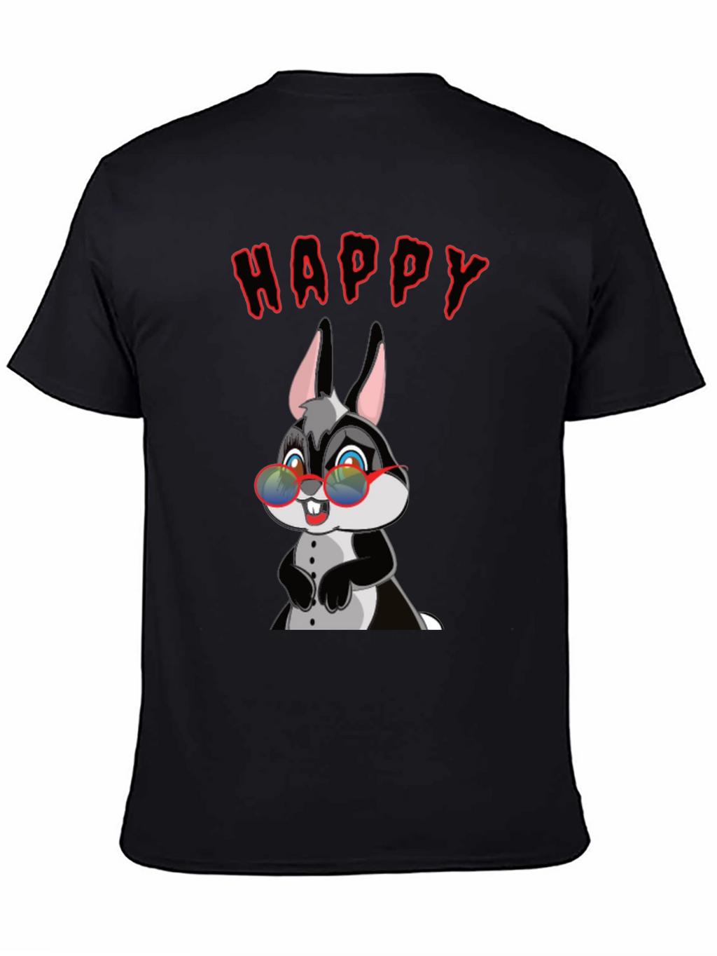 Happy Rabbit Graphic Tee - Fun Black T-Shirt