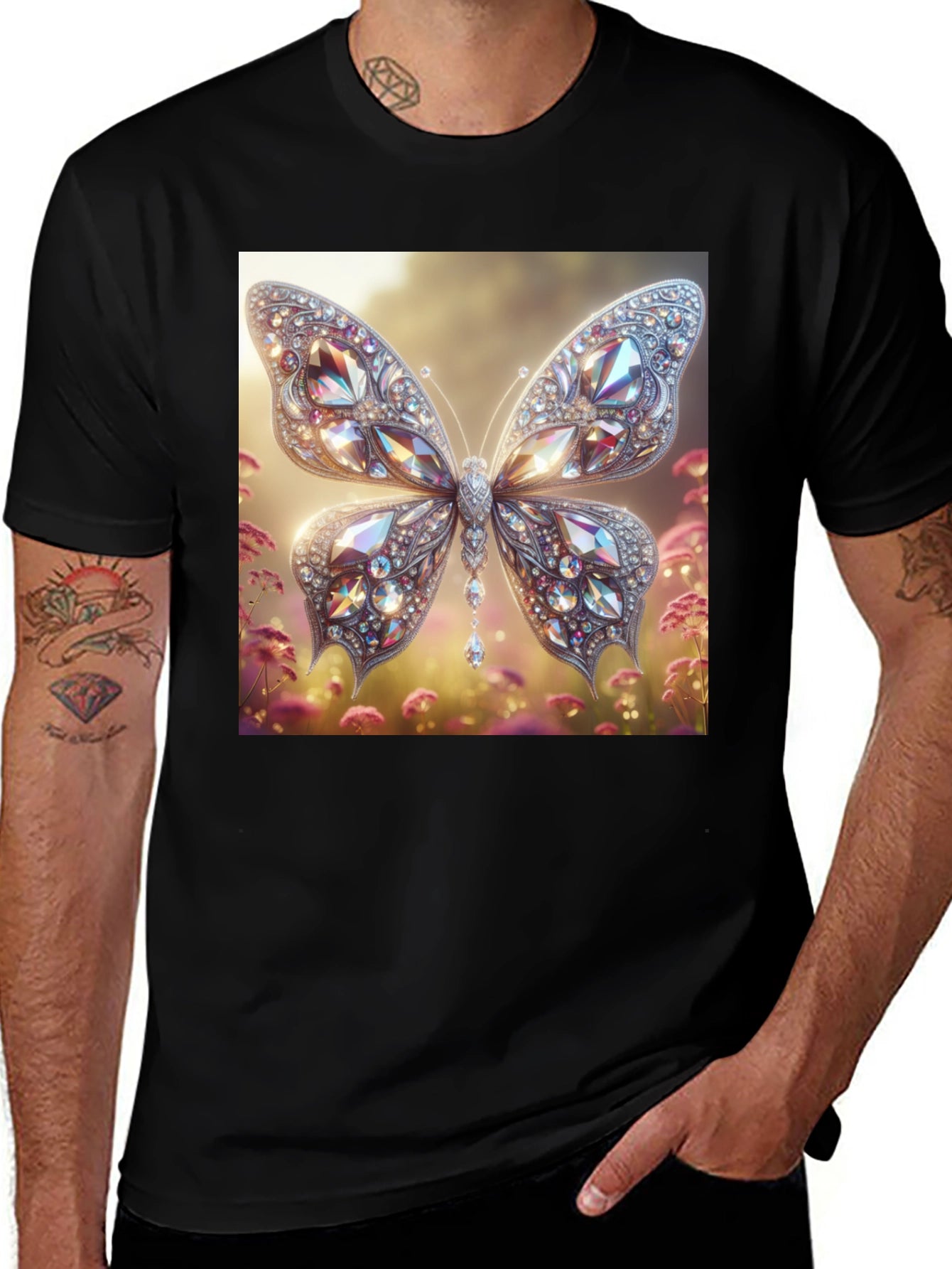 Diamond Butterfly Graphic Tee - Stylish Mens T-Shirt