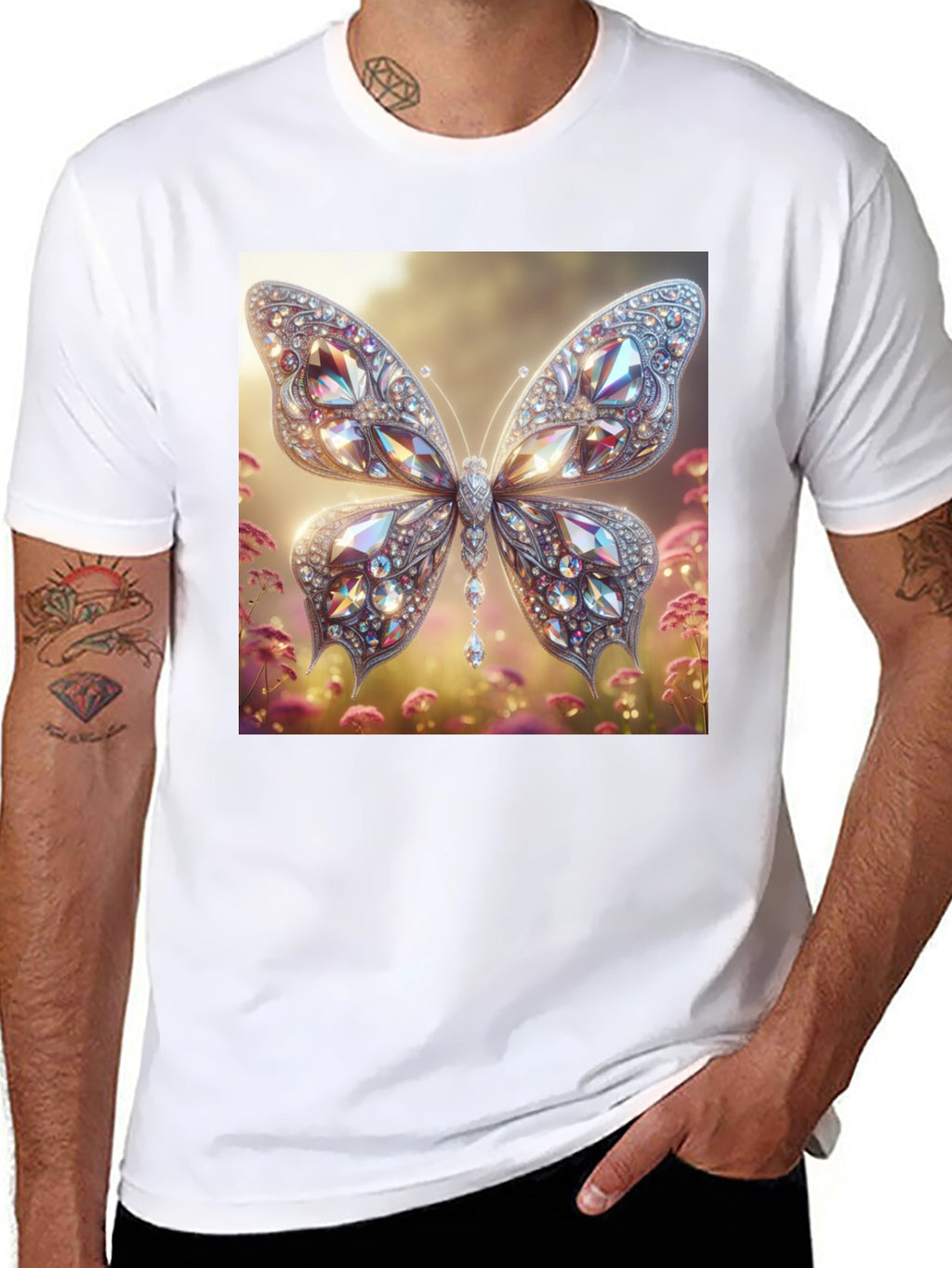 Diamond Butterfly Graphic Tee - Stylish Mens T-Shirt