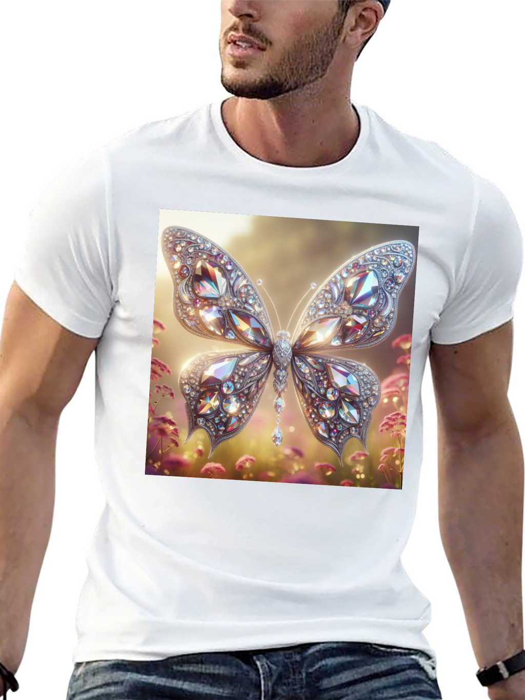 Diamond Butterfly Graphic Tee - Stylish Mens T-Shirt