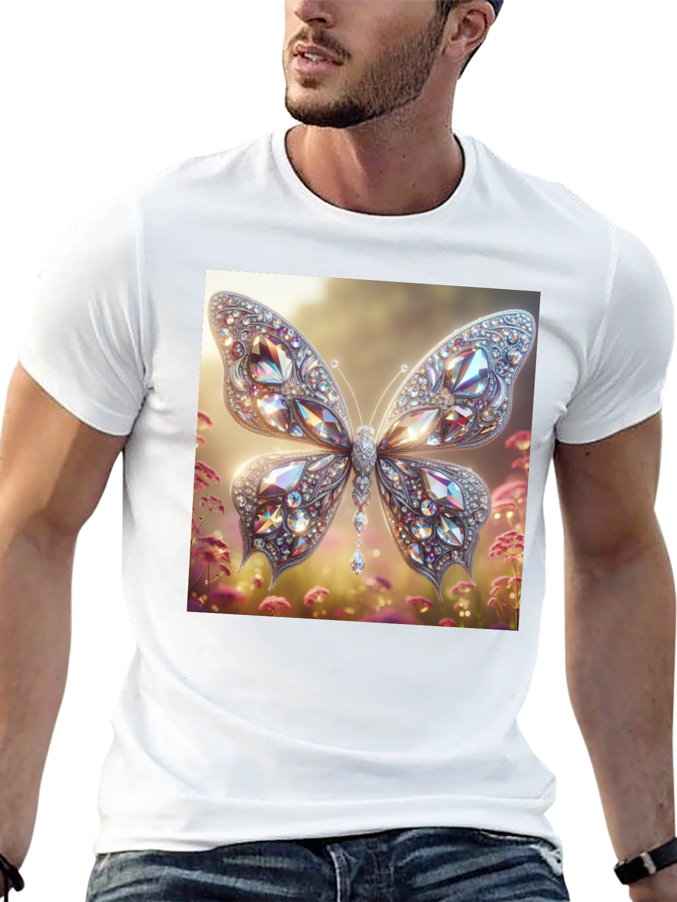Diamond Butterfly Graphic Tee - Stylish Mens T-Shirt