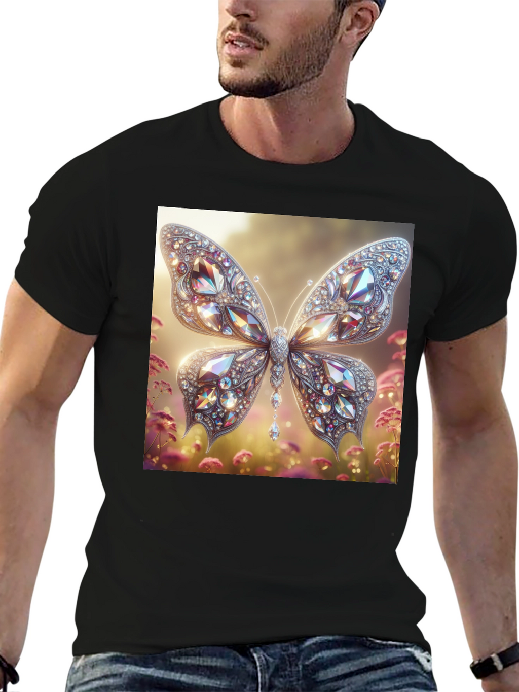 Diamond Butterfly Graphic Tee - Stylish Mens T-Shirt