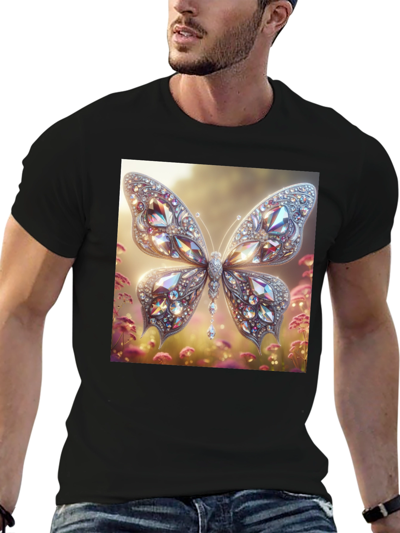 Diamond Butterfly Graphic Tee - Stylish Mens T-Shirt