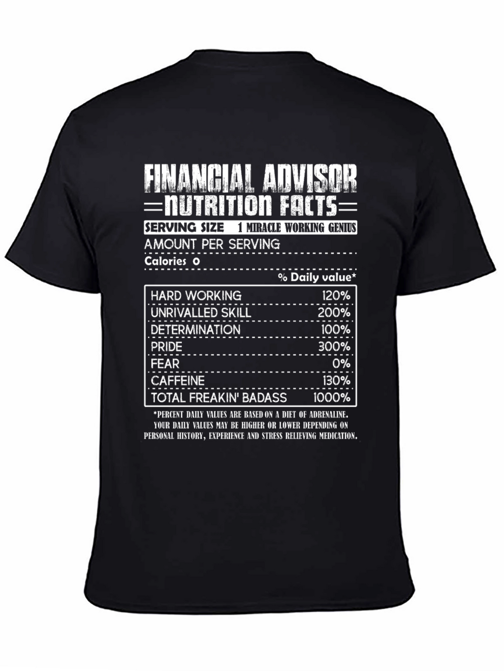 Financial Advisor Nutrition Facts Black T-Shirt