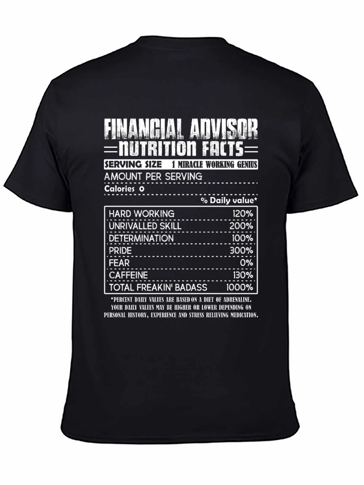 Financial Advisor Nutrition Facts Black T-Shirt