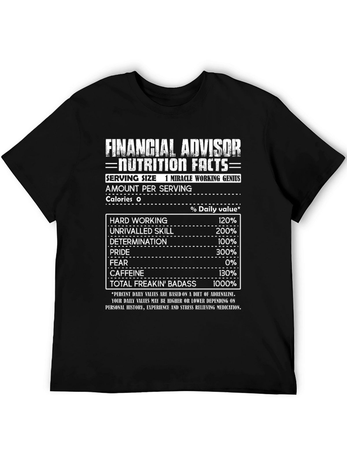 Financial Advisor Nutrition Facts Black T-Shirt