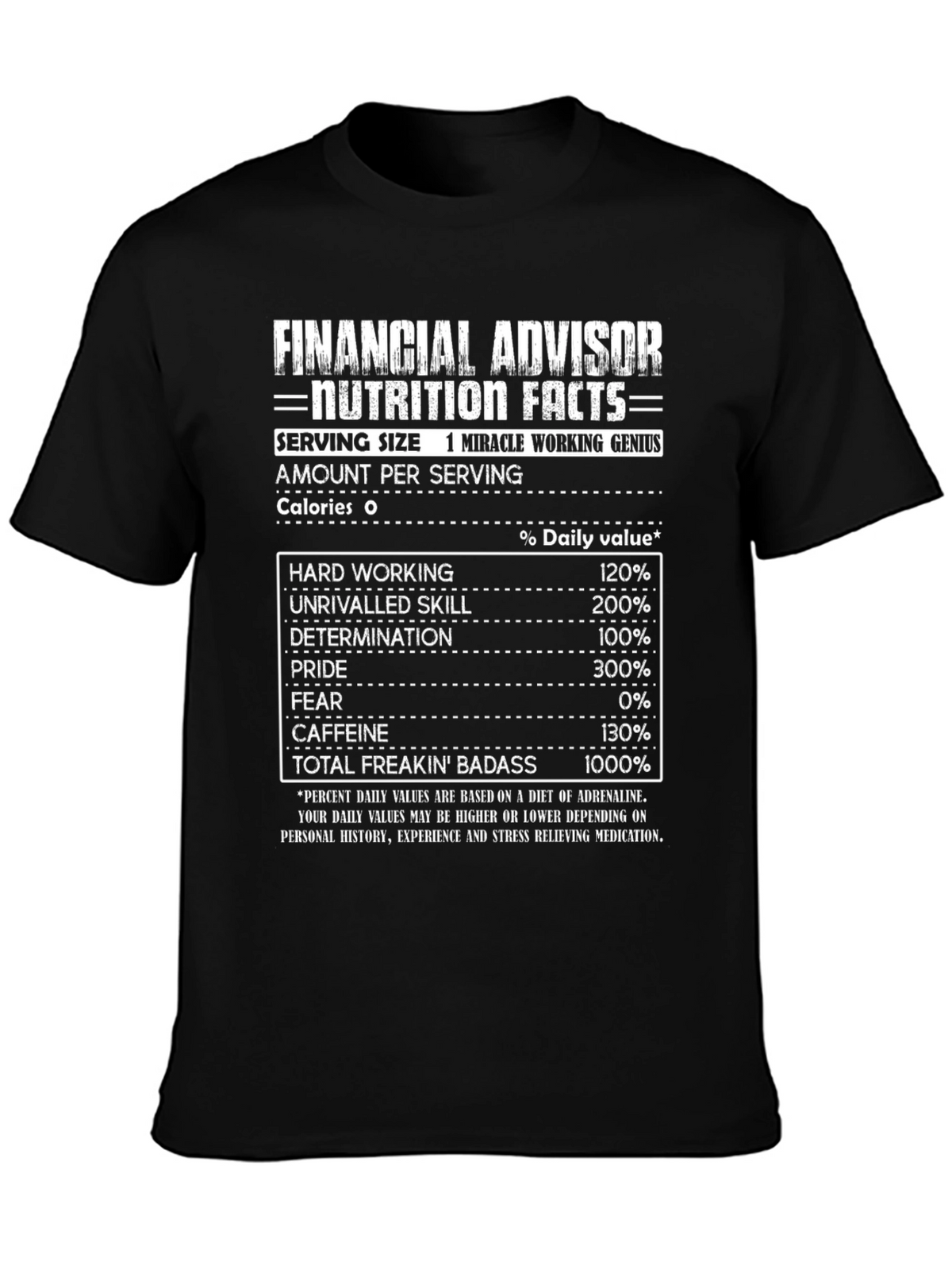 Financial Advisor Nutrition Facts Black T-Shirt