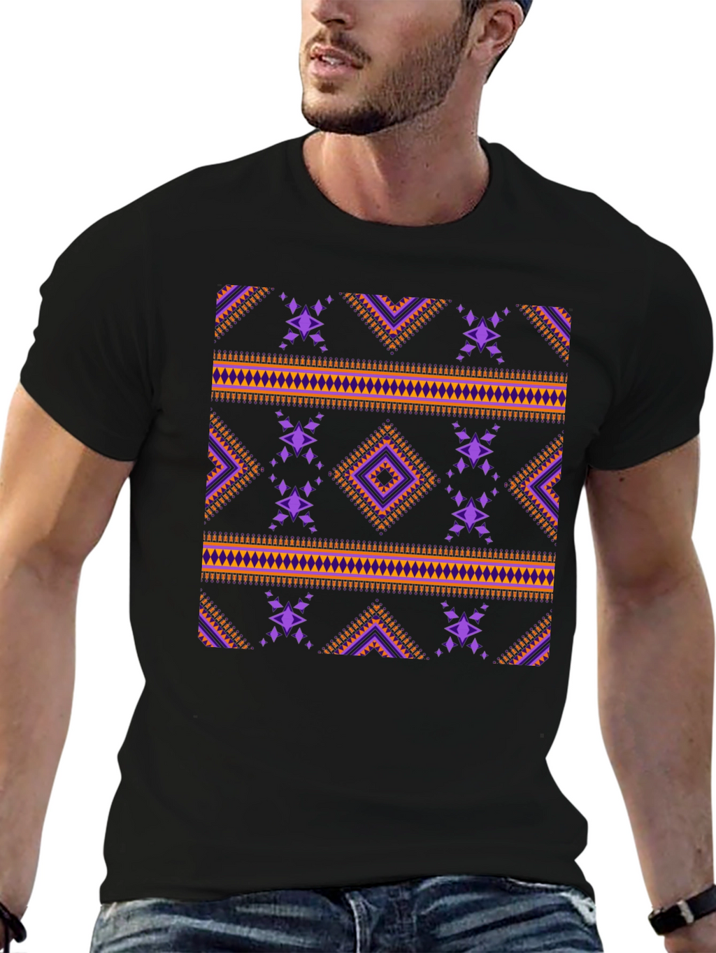 Tribal Pattern Black T-Shirt