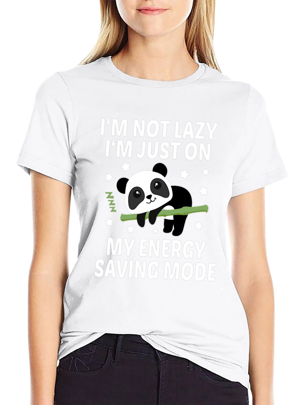 Lazy Panda Energy Saving Mode Black T-Shirt