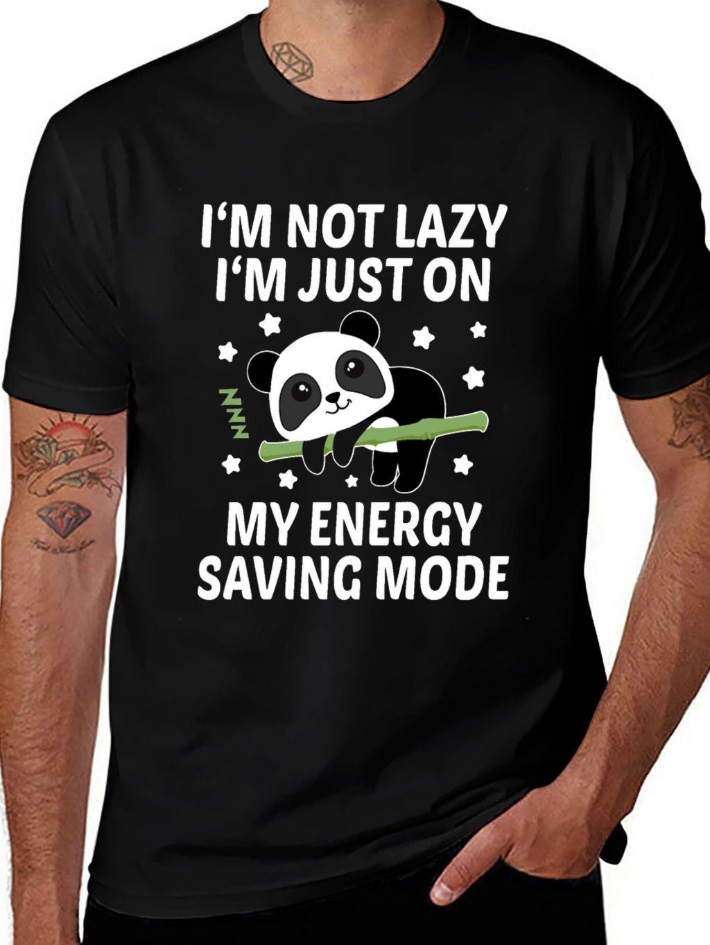 Lazy Panda Energy Saving Mode Black T-Shirt