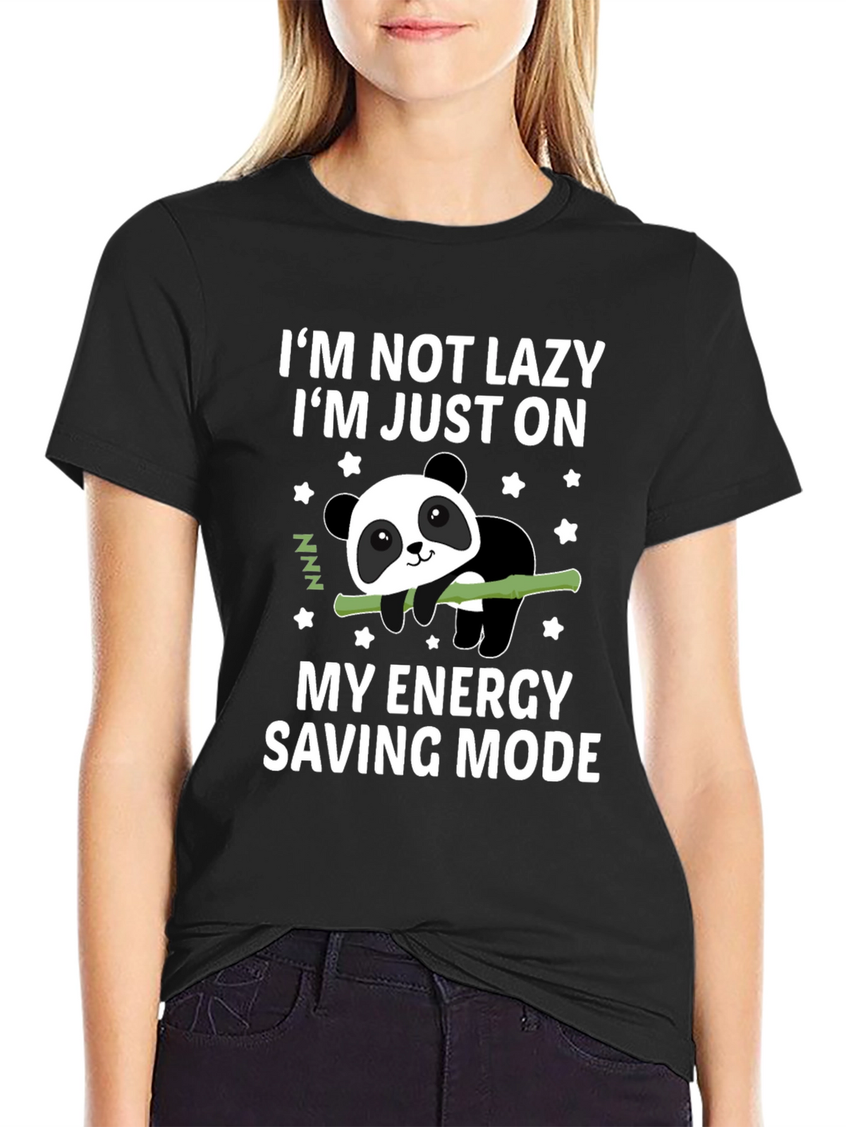 Lazy Panda Energy Saving Mode Black T-Shirt