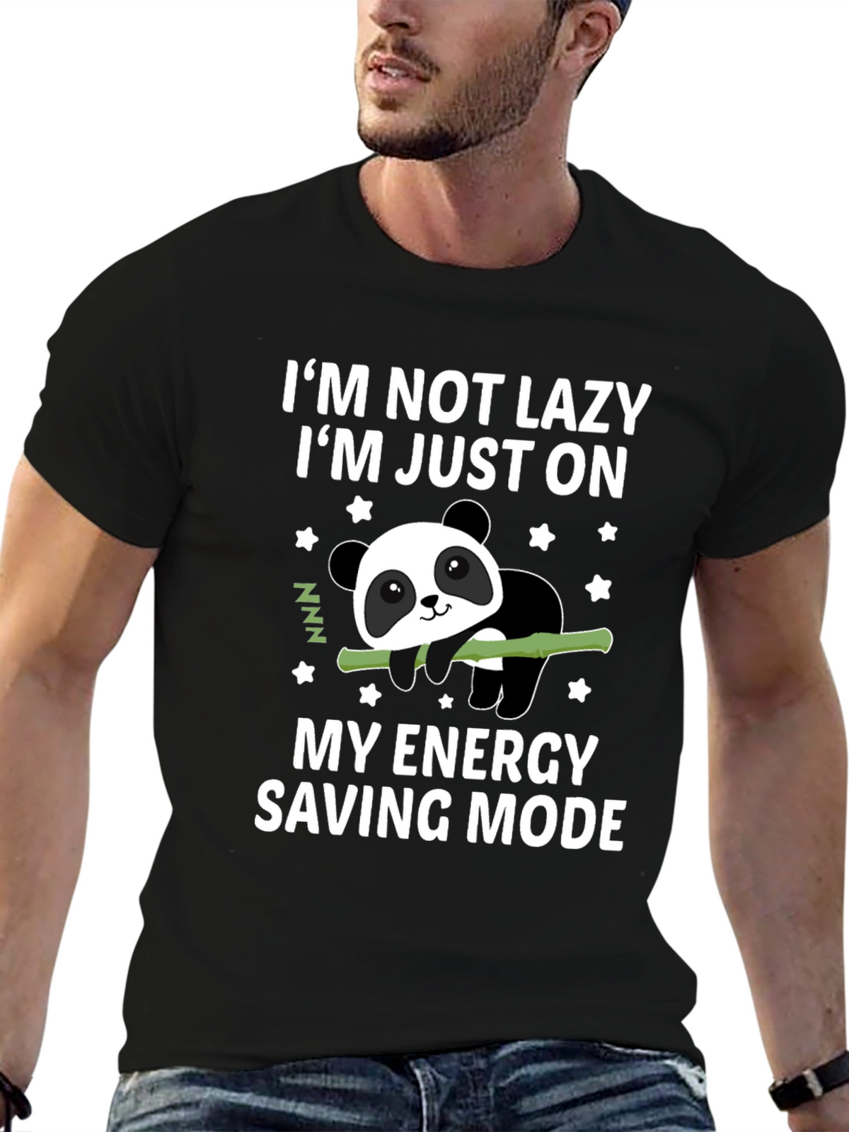 Lazy Panda Energy Saving Mode Black T-Shirt