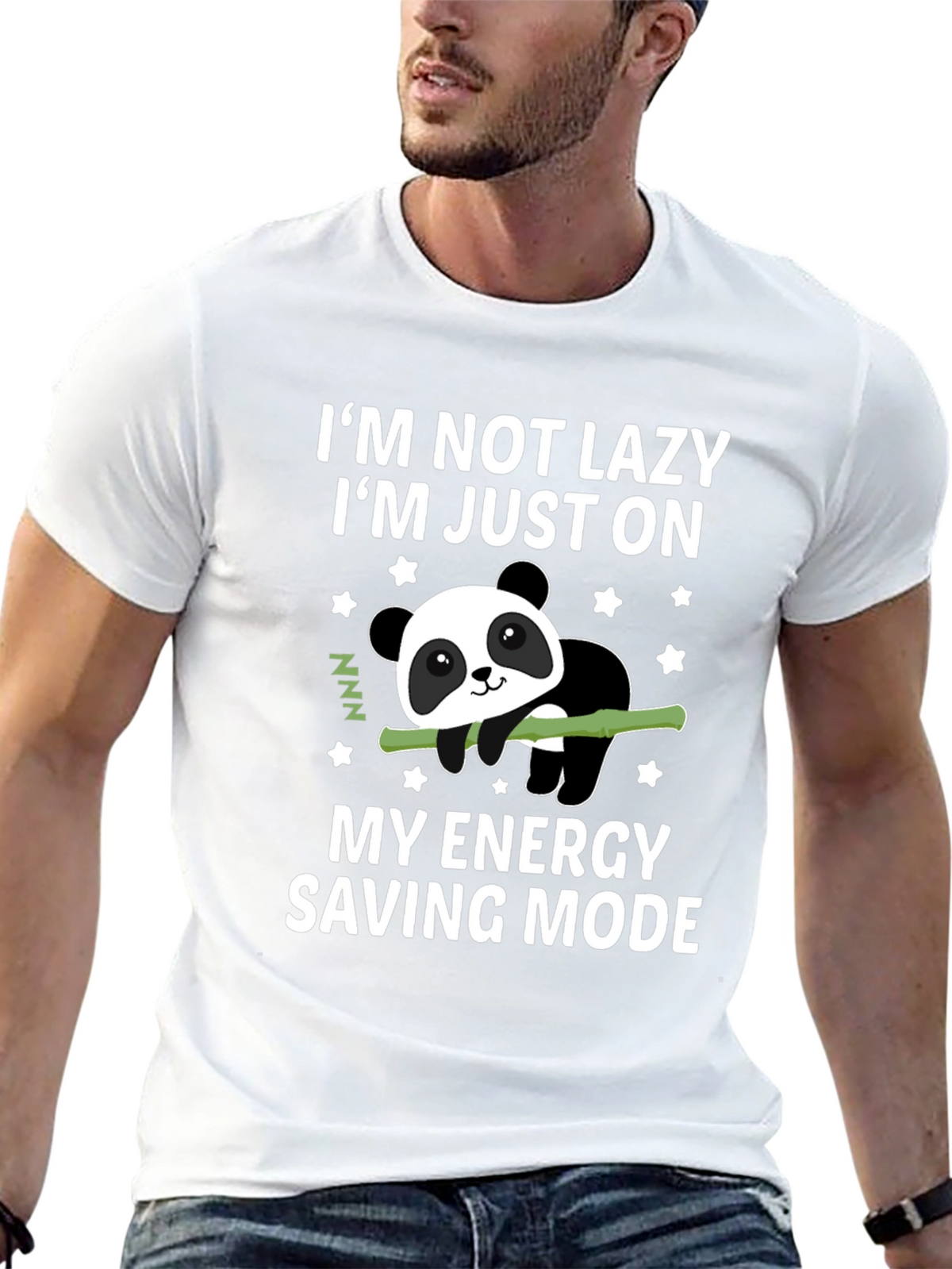 Lazy Panda Energy Saving Mode Black T-Shirt