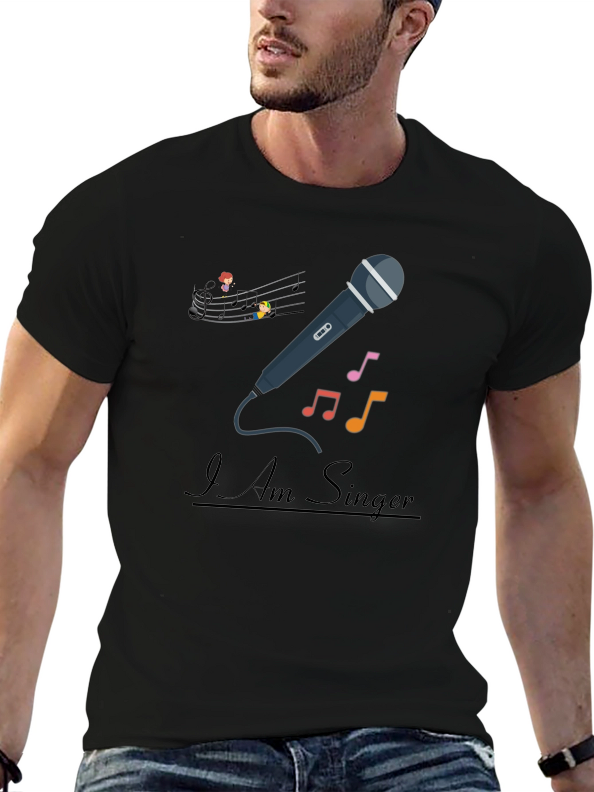 I Am Singer T-Shirt - Musical Notes Microphone Design
