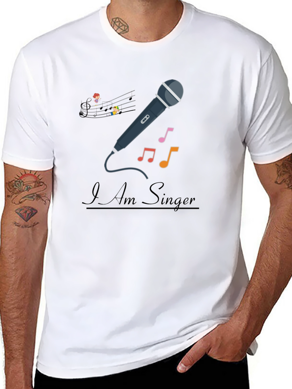 I Am Singer T-Shirt - Musical Notes Microphone Design