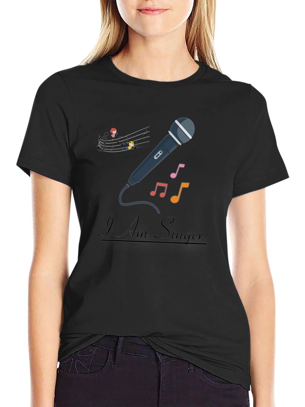 I Am Singer T-Shirt - Musical Notes Microphone Design