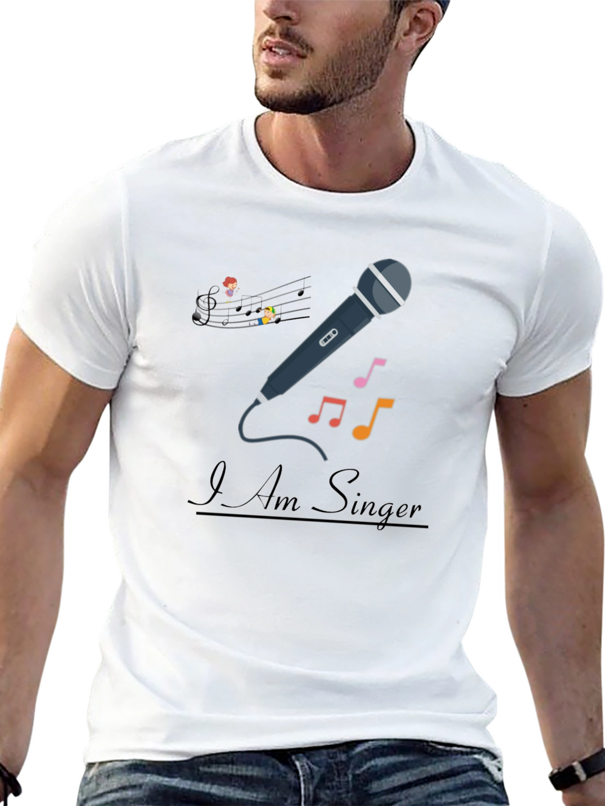 I Am Singer T-Shirt - Musical Notes Microphone Design