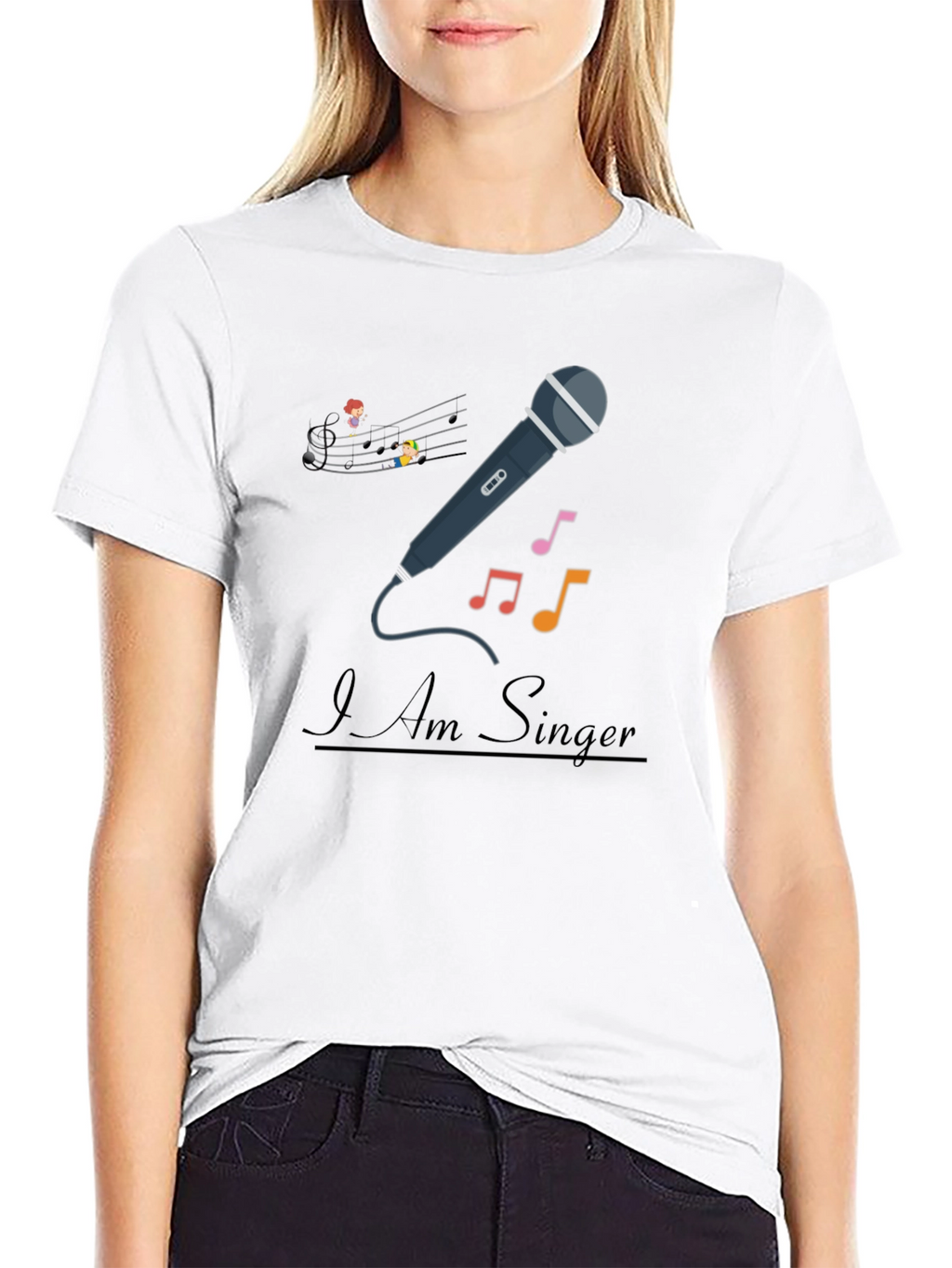 I Am Singer T-Shirt - Musical Notes Microphone Design