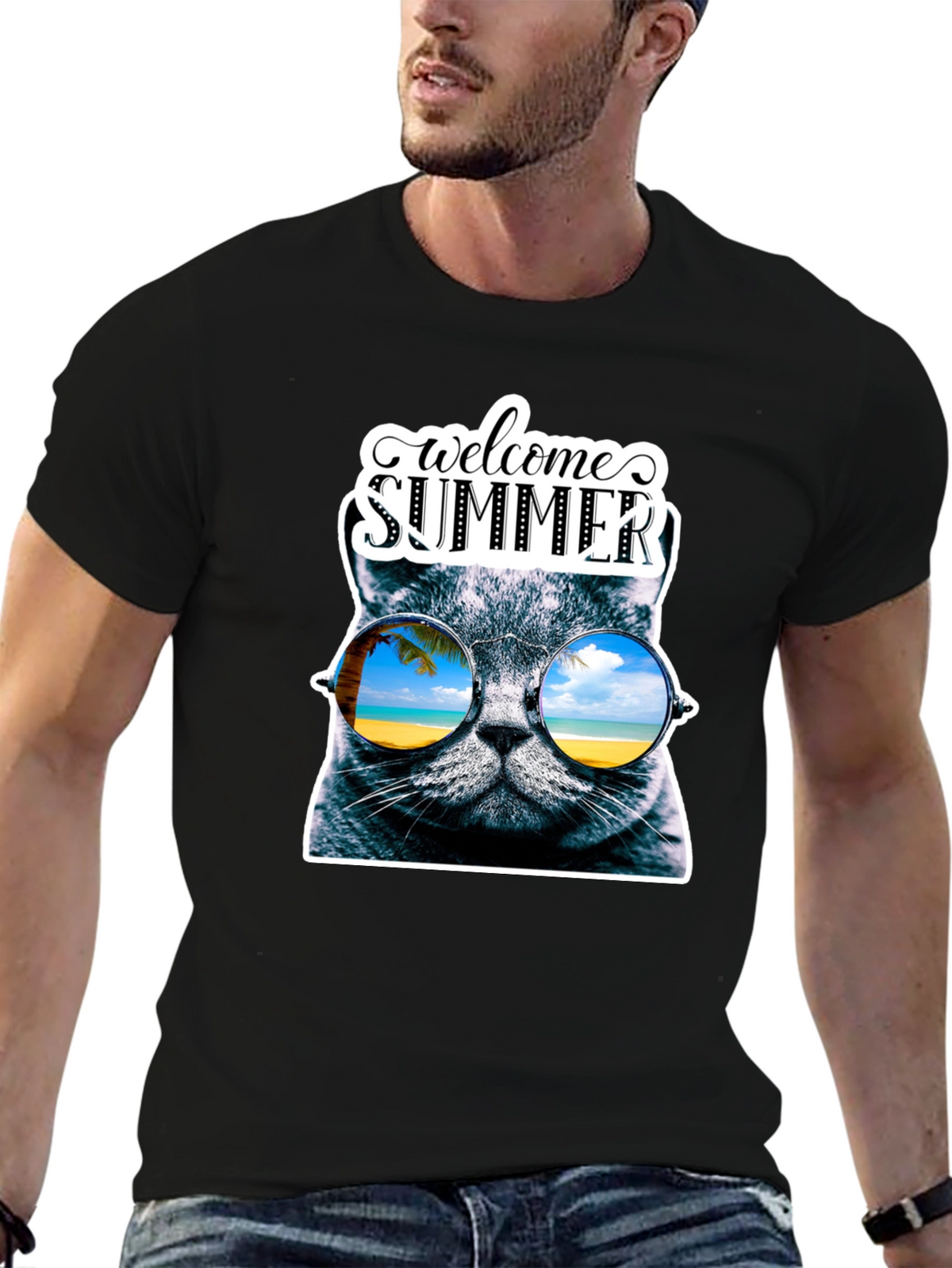Welcome Summer Cat Graphic T-Shirt