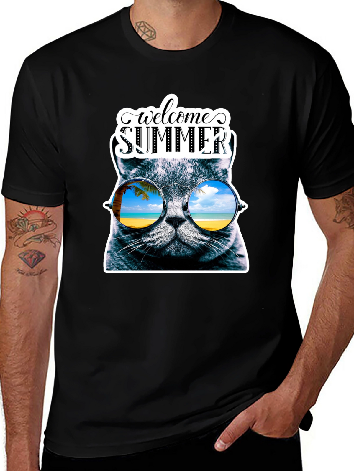 Welcome Summer Cat Graphic T-Shirt
