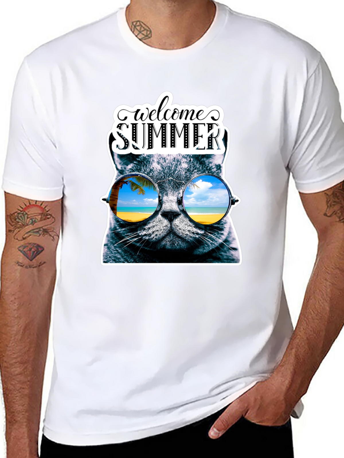 Welcome Summer Cat Graphic T-Shirt