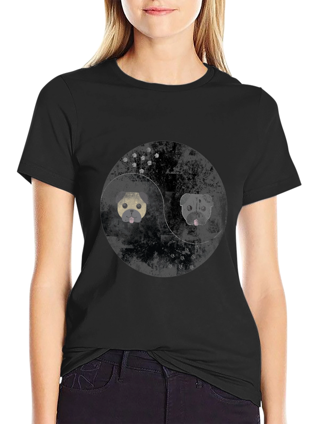 Yin Yang Pug Graphic Tee - Black Cotton