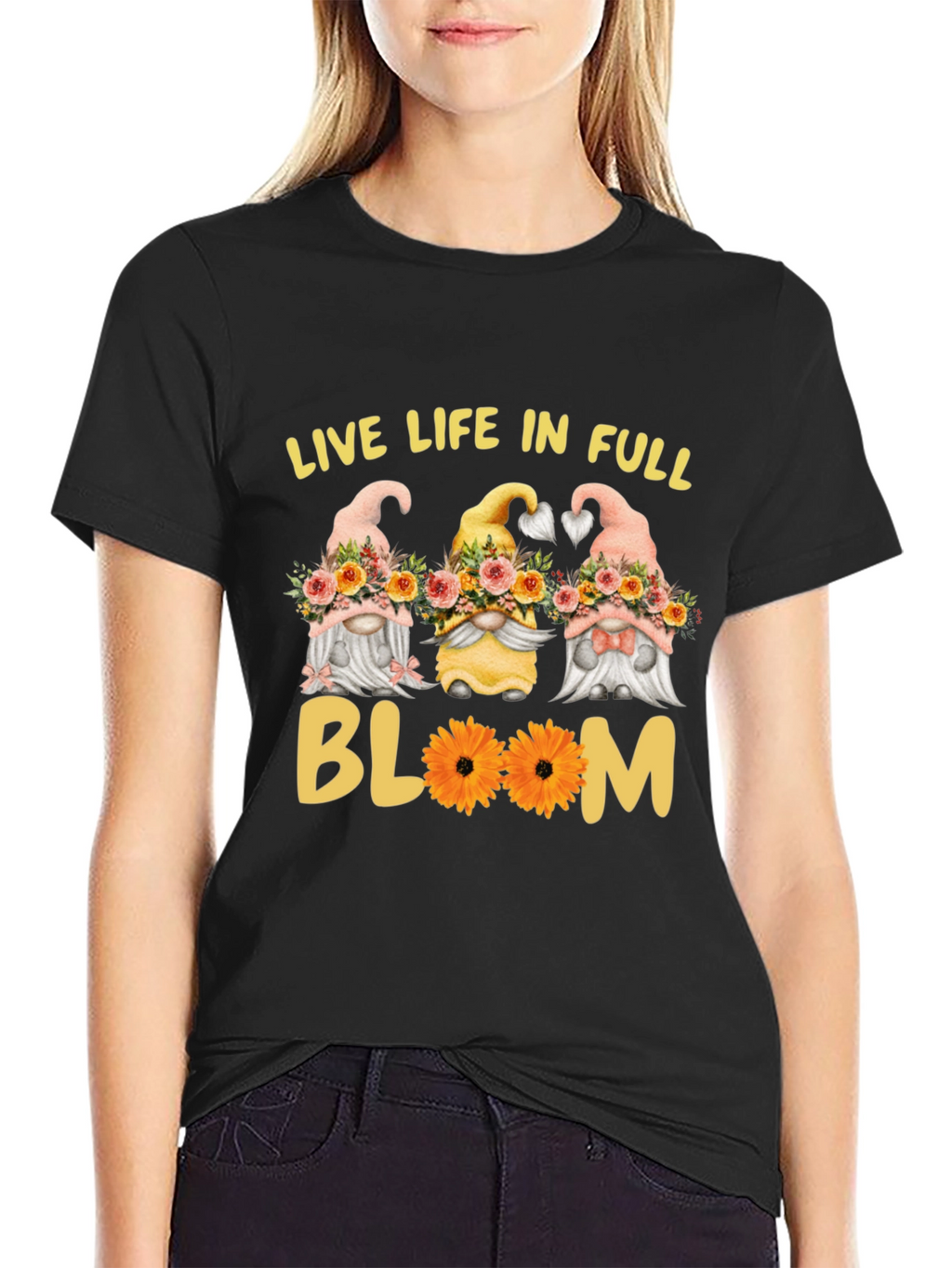 Live Life in Full Bloom Gnomes Graphic Tee