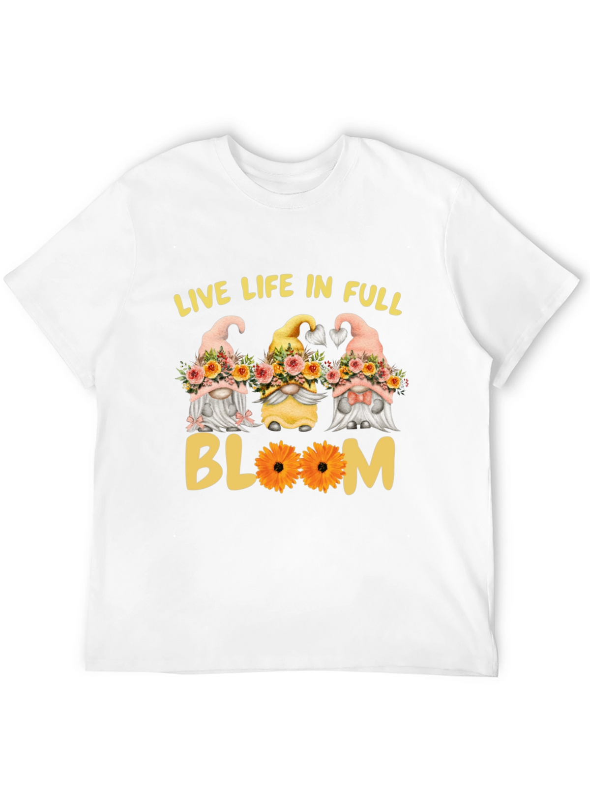 Live Life in Full Bloom Gnomes Graphic Tee
