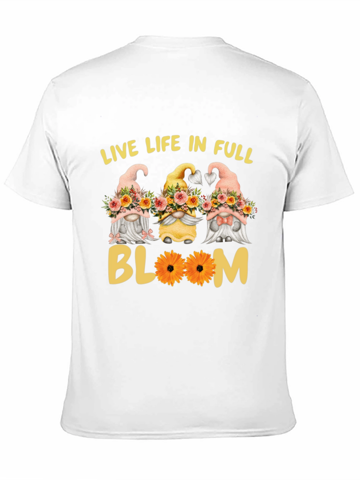 Live Life in Full Bloom Gnomes Graphic Tee