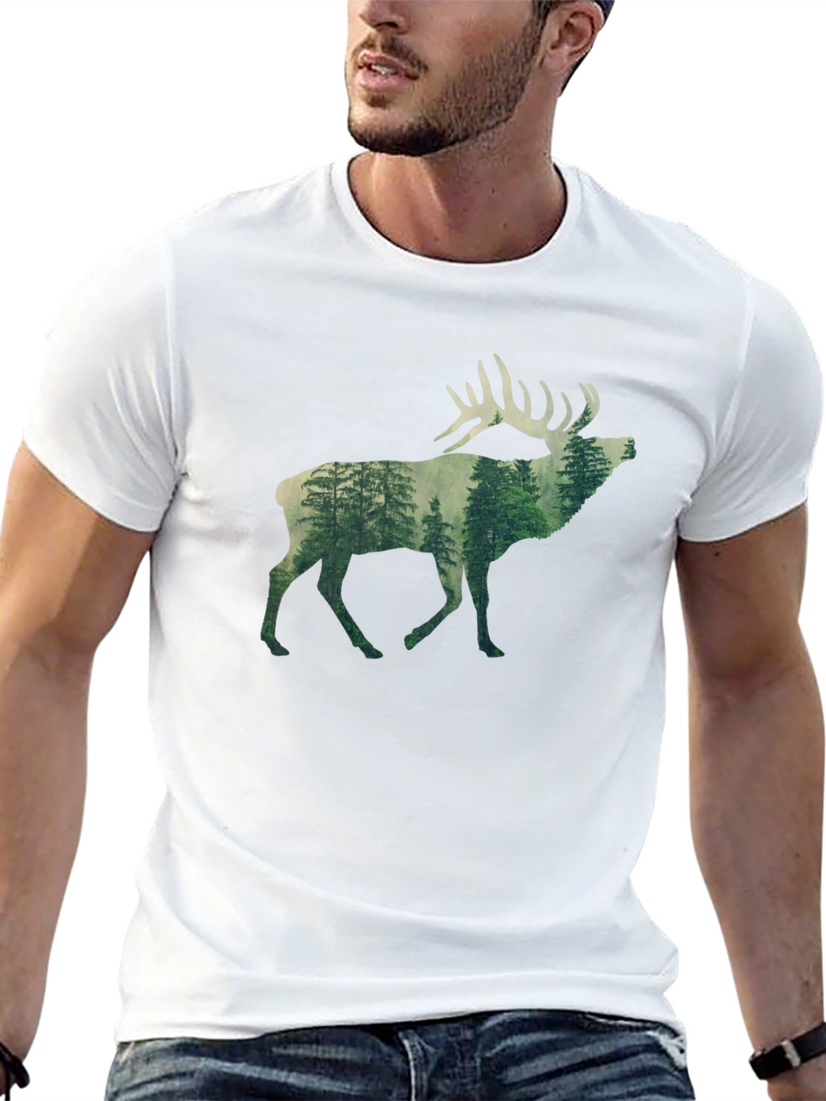 Nature Deer Graphic Tee - Black
