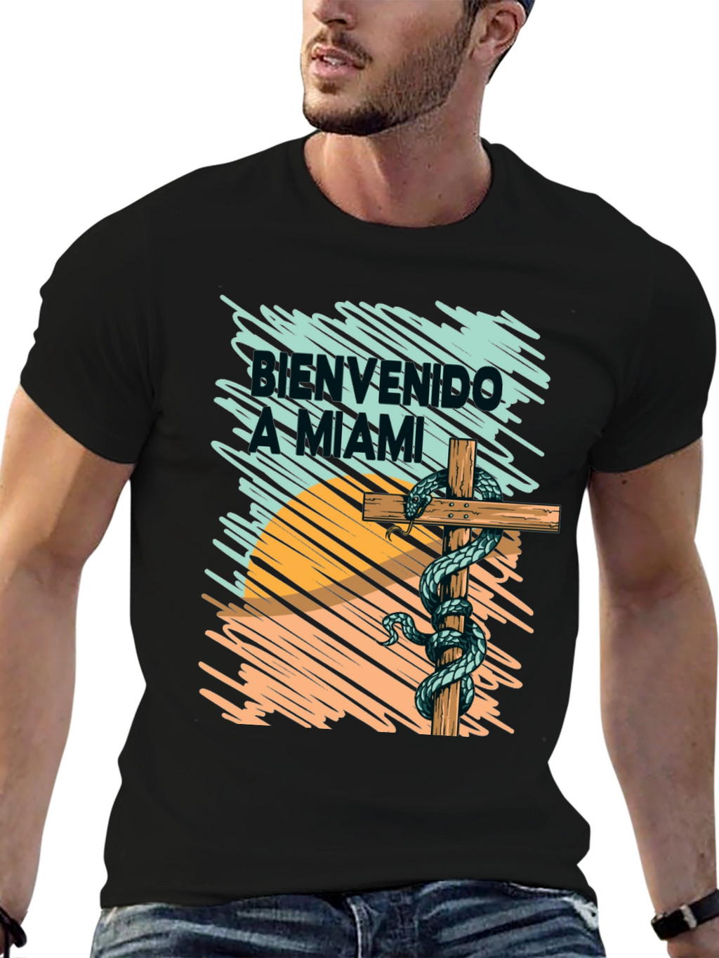 Bienvenido a Miami T-Shirt Snake Graphic Tee