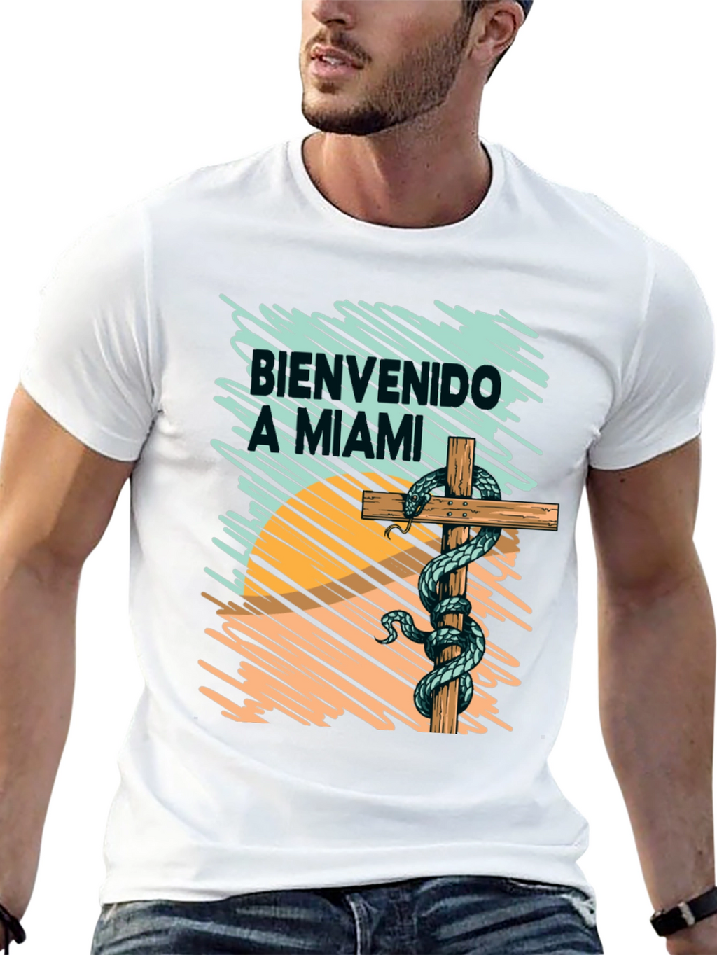 Bienvenido a Miami T-Shirt Snake Graphic Tee