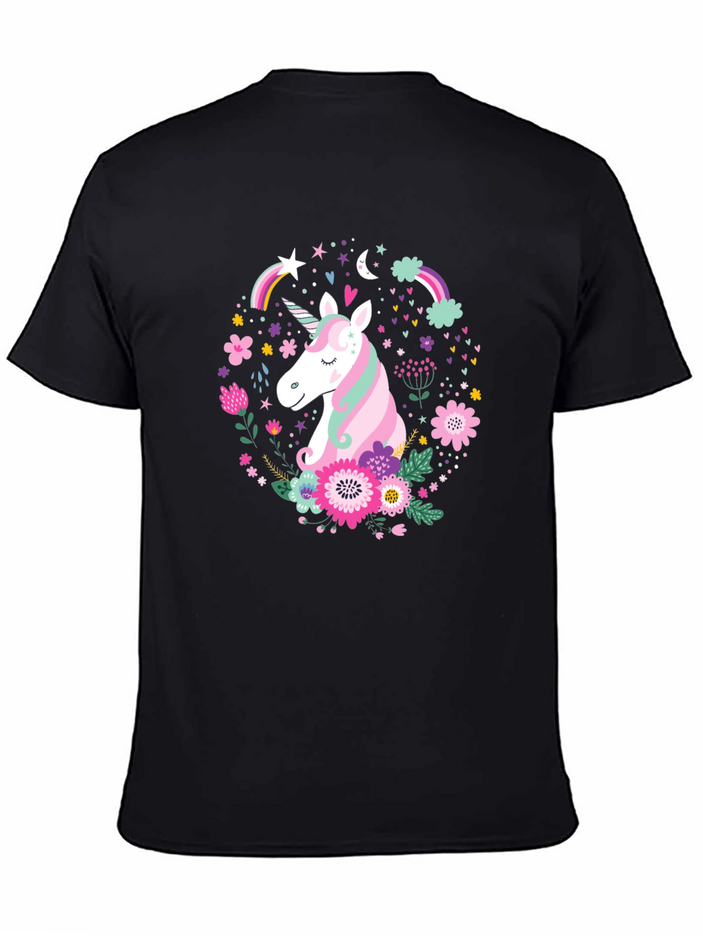 Unicorn Floral Graphic Black T-Shirt